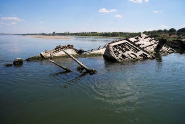 low water levels on danube reveal ww2 german warships