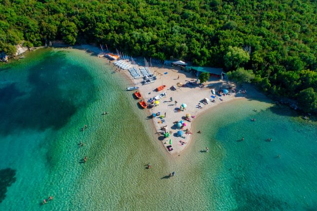 aerial,drone,bird's,eye,view,of,bella,vraka,beach,with