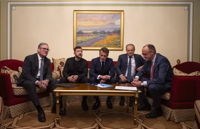 british prime minister keir starmer president volodymyr zelenskyy french president emmanuel macron polish prime minister donald tusk and german chancellor friedrich merz ap.jpg