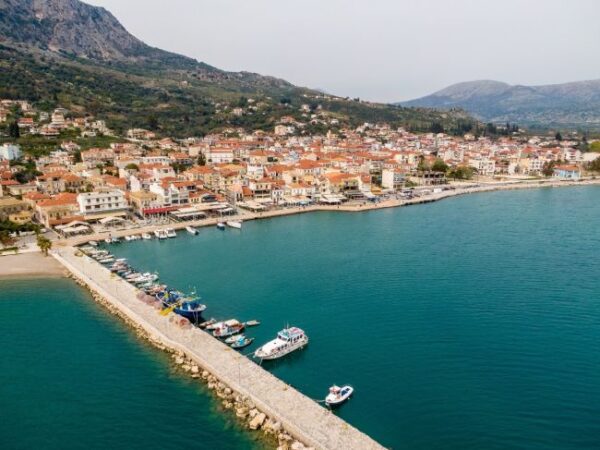 aerial drone view of astakos harbour in aitoloakarnania